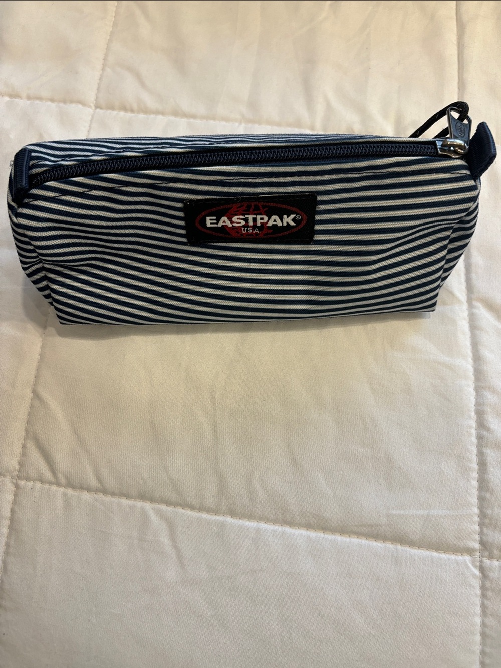 Eastpak Navy and White Striped Pensil Case Pouch